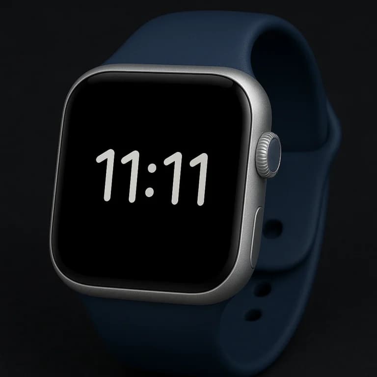 A smartwatch with a navy strap